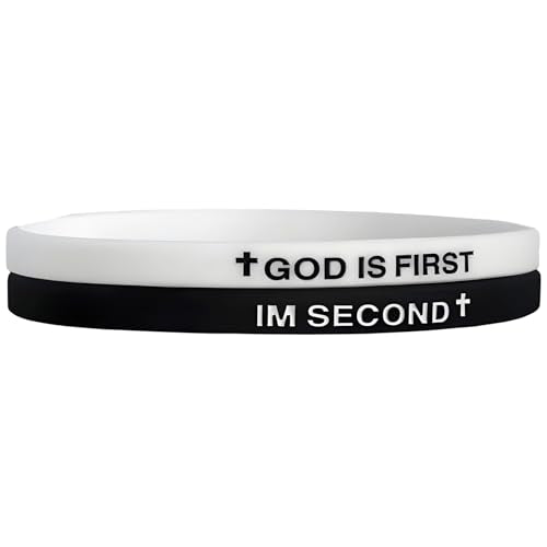 GOD IS FIRST BRACELET,IM Second Christian Rubber Inspirational Bible Verses Bracelets Motivational Jewelry Gifts for Men Women - color: White+Black