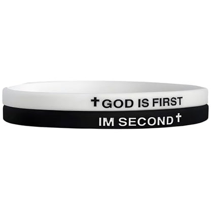 GOD IS FIRST BRACELET,IM Second Christian Rubber Inspirational Bible Verses Bracelets Motivational Jewelry Gifts for Men Women - color: White+Black