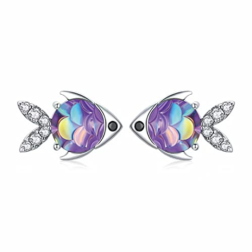 Qings Cute Animal Stud Earrings for Kids - Sterling Silver 925 Dragonfly Earrings Fish Studs for Teen Girls Women Dainty Cubic Zirconia Earrings Gifts
