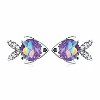 Qings Cute Animal Stud Earrings for Kids - Sterling Silver 925 Dragonfly Earrings Fish Studs for Teen Girls Women Dainty Cubic Zirconia Earrings Gifts