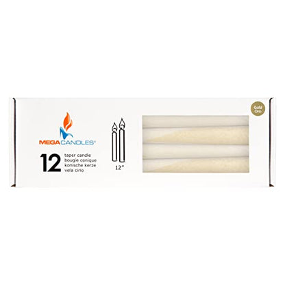 Mega Candles 12 pcs Unscented Gold Taper Candles, Hand Poured Wax Candle 12 Inch x 7/8 Inch, Home Décor, Wedding Receptions, Centerpieces, Occasions, Events, Romantic Dinners, Prayer, Holders - color: Gold