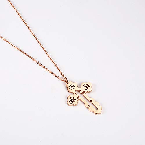 Orthodox Cross Necklace Ilya Necklace Merch Jewelry for Women, Silver, Rose Gold and Gold, Adjustable Chain 18 to 20 Inches - color: Rose gold