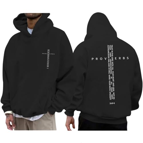 Christian Hoodies for Men Inspirational Religious Faith Cross Sweatshirts Vintage Bible Verse Graphic Hoodie Pullover - color: Black, size: X-Large