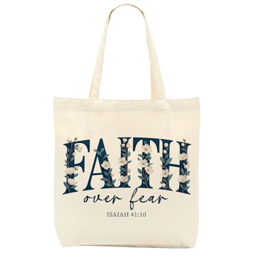 Christian Gifts for Women, Floral Faith Canvas Tote Bag, Faith Gifts for Women Mom Inspirational - color: Floral Faith Christian 777
