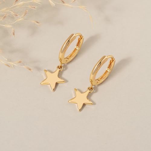 FETTERO Cross Dangle Earrings for Women Men Small Huggie Hoop Earring - style: Star