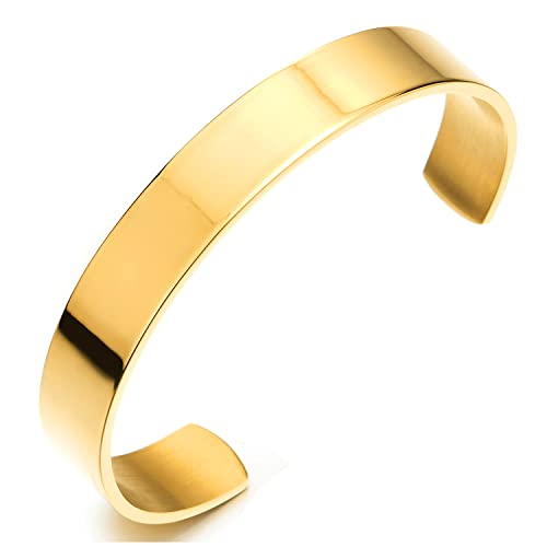 Stainless Steel Adjustable Cuff Bangle Bracelet for Men Women Minimalist - color: E-Metal Color: Gold-02