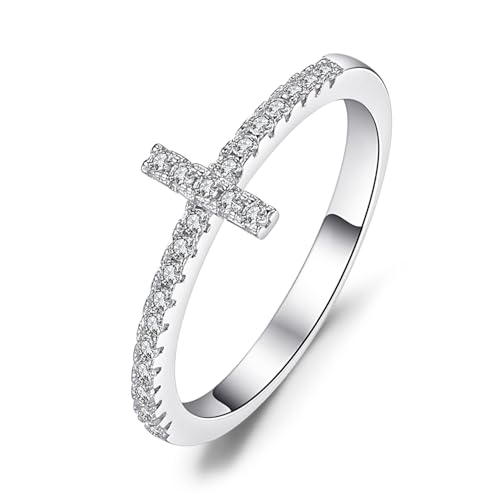 JewelryPalace 14k White Yellow Rose Gold Plated 925 Sterling Silver Rings for Women, Cubic Zirconia Promise Rings for Her, Stackable Wedding Bands Rings for Women Infinity Forever Love Knot Ring - color: 3-brass-cross Ring