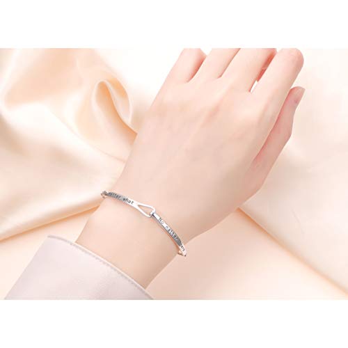 Sterling Silver Engraved Inspirational Adjustable Infinity Bracelet Graduation Gift for Mother Sister Best Friend Jewelry for Women - style: No matter where no matter what