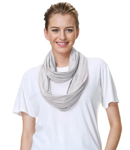 Lina & Lily Premium Modal Jersey Knit Women's Infinity Scarf Loop Lightweight - color: Light Gray