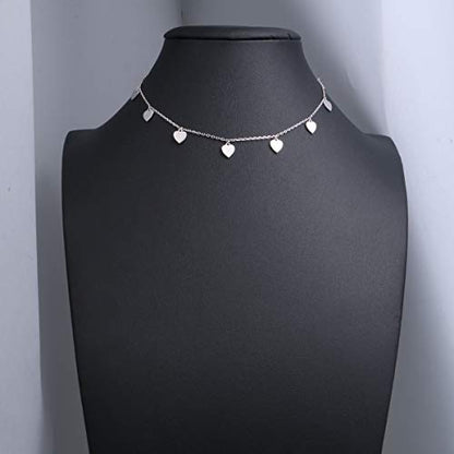 DAOCHONG Women S925 Sterling Silver Disc Statement Choker Necklace - style: Love Heart