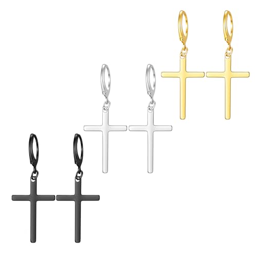 Hecila Cross Drop Dangle Earrings Set Mens Dangle Cross Hoop Stud Earrings