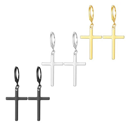 Hecila Cross Drop Dangle Earrings Set Mens Dangle Cross Hoop Stud Earrings