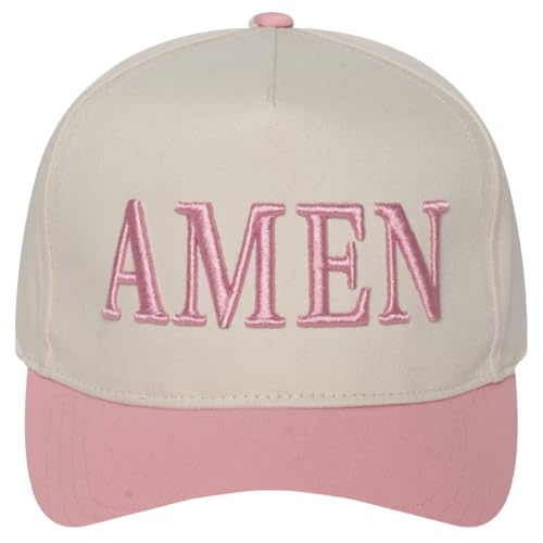 MIRMARU Christian Theme Embroidered 5 Panel Cotton Trucker Hat Snapback Cap for Men and Women - color: Amen,pink