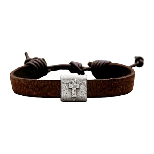 Equitable Brown/Black Leather Bracelet with Pewter Cross Bead Faith Jewelry - color: Brown Leather