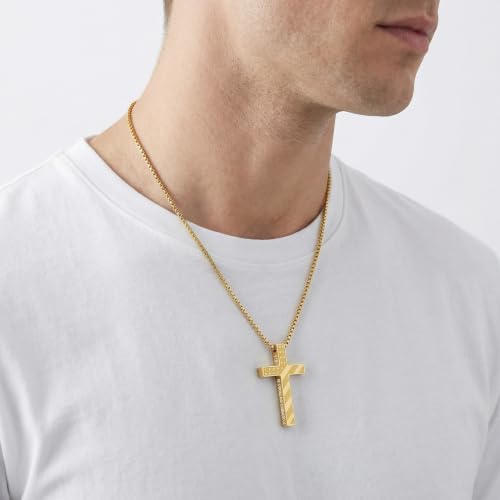Cross Necklace for Men Black Gold Silver American Flag Pendant Chain Bible Verse Stainless Steel Necklaces Mens Stocking Stuffers for Christmas Christian Gifts - color: gold, style: 41:10-