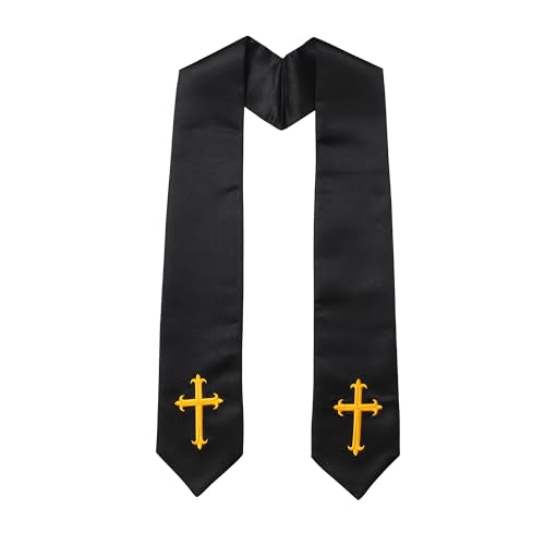 Clergy Stole with Embroidery Cross, Unisex Minister Priest Stole for Wedding Church Service Accessories 60/72 Inch - color: Black, size: 60 Inch
