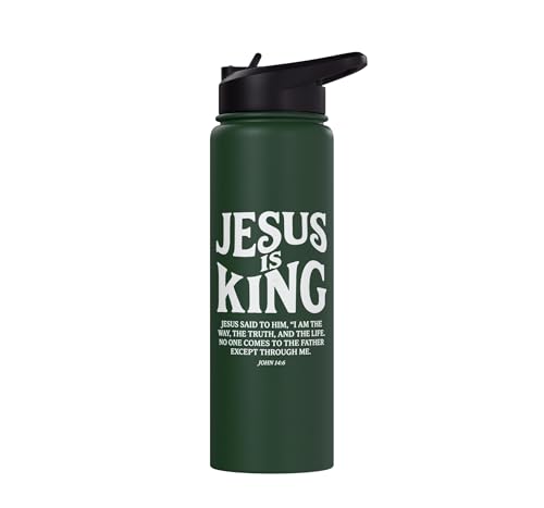 Jesus Is King John 14 6 Faith Bible Verse Stainless Steel Insulated Water Bottle - color: Dark Green