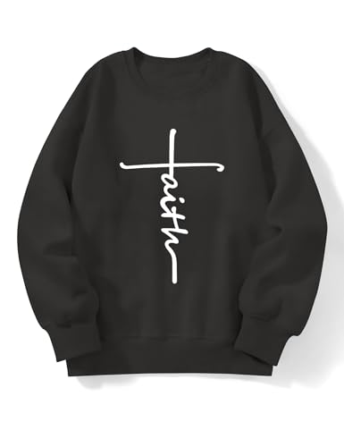 Micoson Women's Oversized USA Graphic Letter Print Sweatshirts Crewneck Patriotic Fleece Pullover Tops Winter Sweater - color: Black Vertical Faith, size: Medium