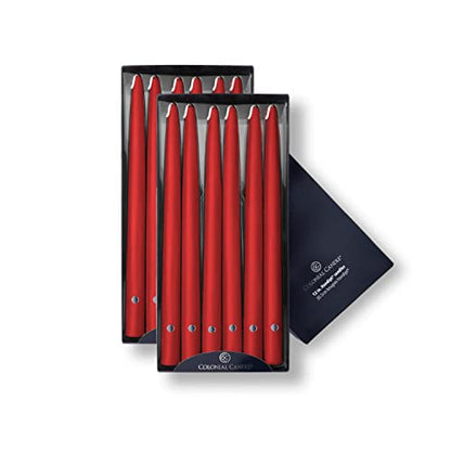 Colonial Candle Unscented Taper Candle, Handipt Collection, Red, 12 In, Pack of 12 - Up to 10 Hours Burn - color: Red, size: 12 In, style: Handipt