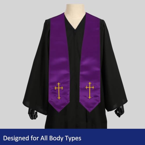 Clergy Stole, Choir Stole with Cross Embroidery 60'' - color: Purple