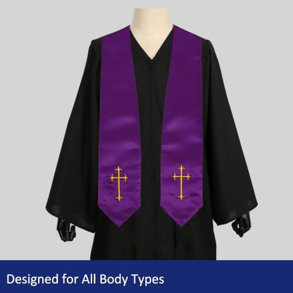 Clergy Stole, Choir Stole with Cross Embroidery 60'' - color: Purple