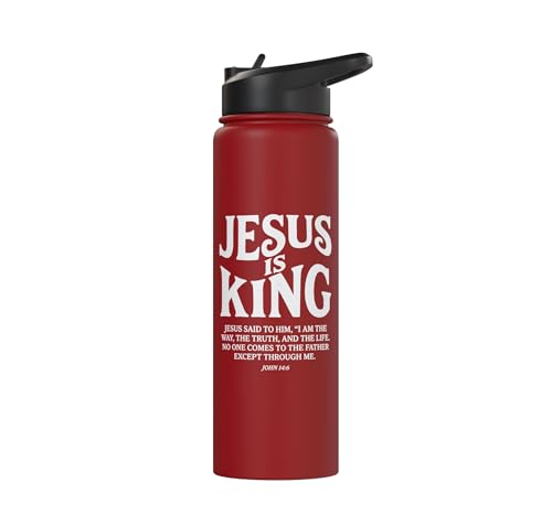 Jesus Is King John 14 6 Faith Bible Verse Stainless Steel Insulated Water Bottle - color: Red