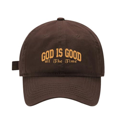 FANNOO Unisex Baseball Cap God is Good All The Time Embroidered Washed Cotton Hat Women Men Embroidery Adjustable Dad Hat - color: Brown