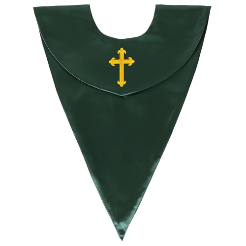 GradPlaza Unisex V Shape Church Choir Stole with Gold or White Embroidery Cross for Adults Church - color: Forest Green, style: Gpld Cross