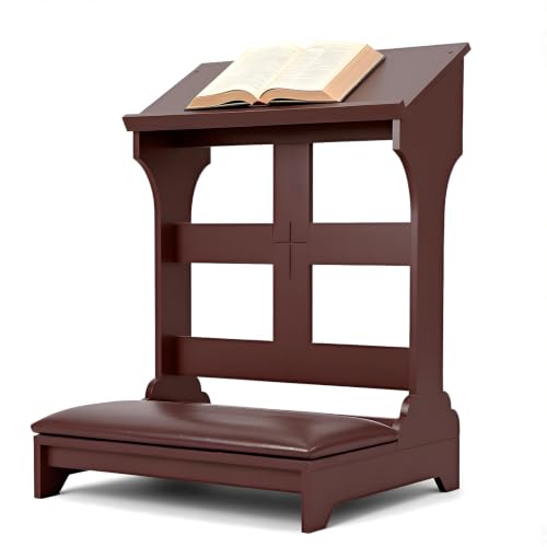 Prayer Bench Kneeler with Cushion Solid Wood Church Stool Padded Shelf for Home Worship 23x20x32 Inches Ebony