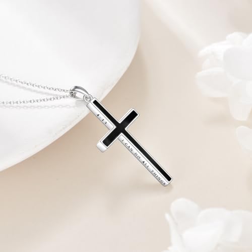 YFN Cross Necklace Sterling Silver Religious Cross Pendant Jewelry Christian Gifts for Women Men - style: C. Black Onyx Engraved