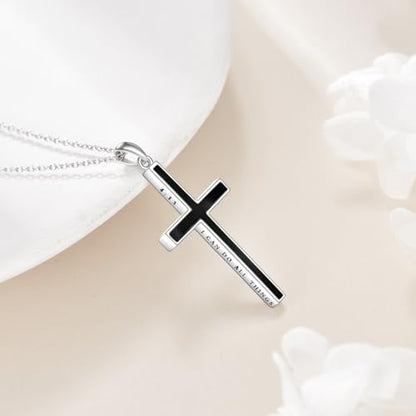 YFN Cross Necklace Sterling Silver Religious Cross Pendant Jewelry Christian Gifts for Women Men - style: C. Black Onyx Engraved