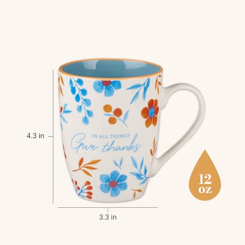Christian Art Gifts Floral Ceramic Coffee Mug Set: In All Things Give Thanks