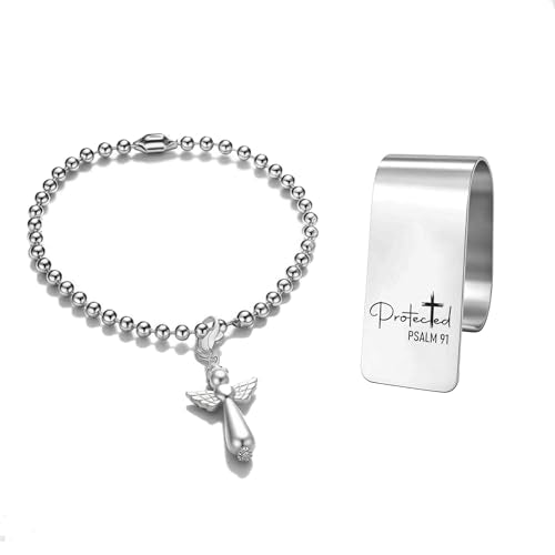 FEELMEM Protected Psalm 91 Stainless Steel Car Visor Clip Inspirational Bible Verse Gift Driving Safety Prayer Religious Gift