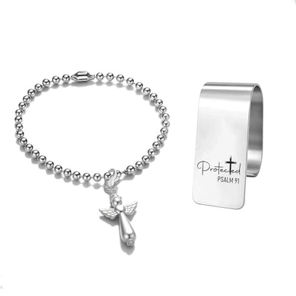 FEELMEM Protected Psalm 91 Stainless Steel Car Visor Clip Inspirational Bible Verse Gift Driving Safety Prayer Religious Gift