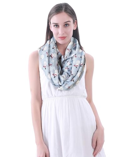 Lina & Lily Holiday Christmas Pattern Print Women's Infinity Scarf Lightweight - color: Light Blue, Snowman