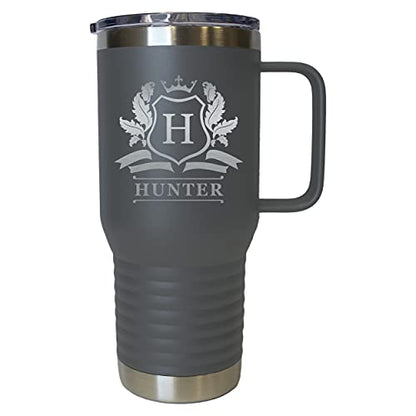 The Wedding Party Store Custom Personalized 20 oz Stainless Steel Powder Coated Vacuum Insulated Double Walled Travel Tumbler Coffee Mug with Handle and Lid (Grey) - color: Gray