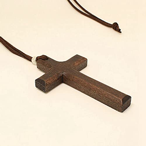 Wooden Cross Necklace For Men Women, Wood Cross Pendant Necklaces For Car Rearview Mirror Charms, Wall, Christian Jewelry(E) - color: Cross-Wood-E-1pc-8.3Brown