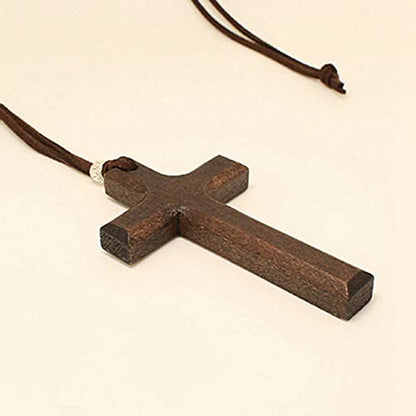 Wooden Cross Necklace For Men Women, Wood Cross Pendant Necklaces For Car Rearview Mirror Charms, Wall, Christian Jewelry(E) - color: Cross-Wood-E-1pc-8.3Brown