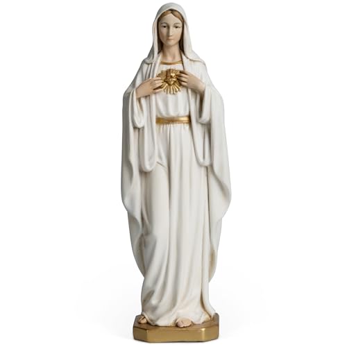 BC Catholic Immaculate Heart of Mary Figure, 6" H Blessed Holy Mother Virgin Mary Statue Indoor, Religious Gifts, Handpainted Renaissance Sculpture Purity & Grace Collection by Buildclassic - color: Gold&white Immaculate Heart
