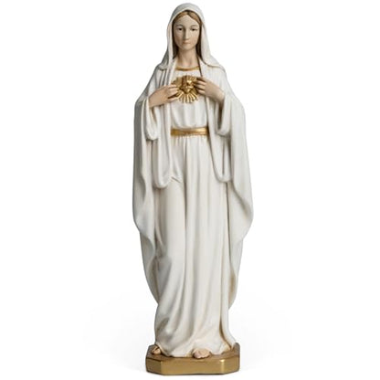 BC Catholic Immaculate Heart of Mary Figure, 6" H Blessed Holy Mother Virgin Mary Statue Indoor, Religious Gifts, Handpainted Renaissance Sculpture Purity & Grace Collection by Buildclassic - color: Gold&white Immaculate Heart