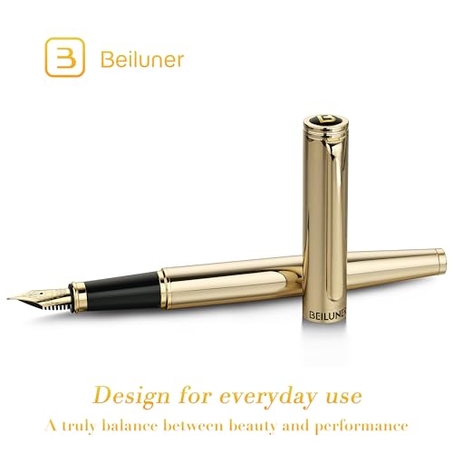 BEILUNER Gold Fountain Pen,Stunning Luxury Pens with 24K Gold Finish, Gorgeous 24K Gilded Nib(Fine), Trustworthy Pen Gift for Men&Women -Ink Converter-Elegant, Professional, Nice Pen for Writing - color: Gold, style: Fine Nib