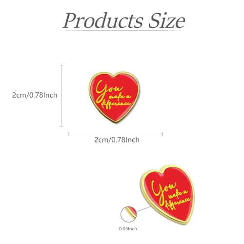 20/50/100 Pack You Make a Difference Lapel Pins Bulk - Red Heart Brooch Love Inspirational Badge Pin for Men Women Clothes Bags Hats