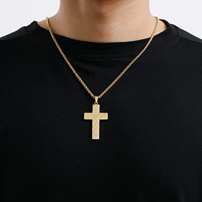 DuoDiner 18+2" Cross Necklace for Men Boys Christian Confirmation Gifts - color: Gold, style: Lord's Prayer