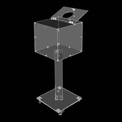 Suggestion Box with Lock and Key Donation Box with Stand and Wheel Acrylic Ballot Box Standing Offering Box for Church, Office, Voting (Clear, Round Hole) - color: Clear, size: Round Hole
