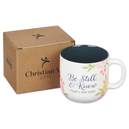 Christian Art Gifts Inspiring Ceramic Coffee Mug for Women: Psalm 46:10 - color: Be Still/White & Navy, size: 14 Ounces