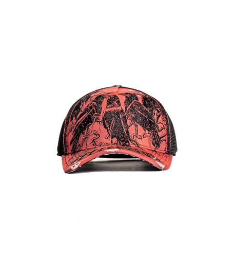 Affliction Men's Baseball Cap, Gothic Style, Embroidered Pattern - color: Dirty Red Potassium Spray (Crows)