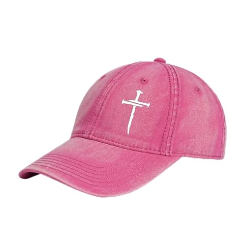 Vintage Baseball Cap for Men Women – Soft Cotton Embroidered Hat, Adjustable Low Profile Dad Hat - color: 3 Nail Cross Washed Pink