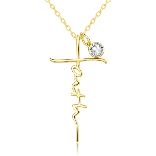 Faith Necklace White/Rose/Gold Birthday Gifts for Wife Her - color: 14K Gold-04-April