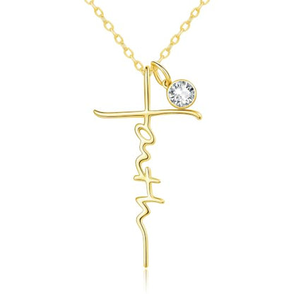 Faith Necklace White/Rose/Gold Birthday Gifts for Wife Her - color: 14K Gold-04-April