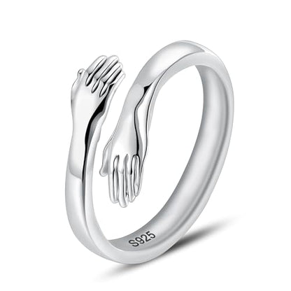 LOVECOM S925 Sterling Silver Hug Rings for Women Teen Girls Mother Daughter - color: Double Hands Hugging, size: US Size 7